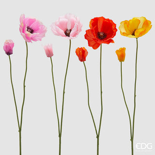sei rami di fiore artificiale di papavero di colore rosso, giallo, rosa e fucsia 