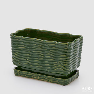 vaso di ceramica rettangolare a righe verde scuro 